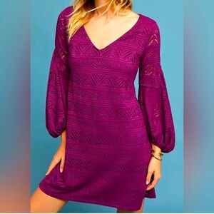 Maeve from Anthropologie  lace crocheted dress.  Eggplant. Fully lined EUC